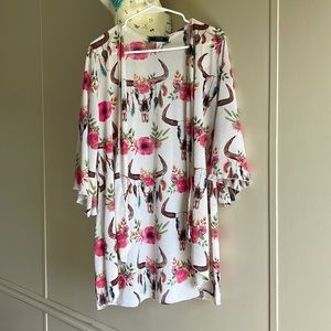 L&B floral bull skull kimono